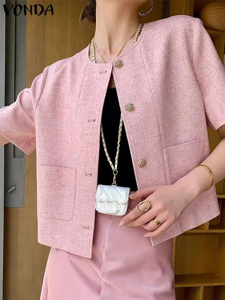 VONDA Fashion Summer Outwear Elegant Blazer 2023 Women Sexy Short Sleeve O-Neck Streetwear Solid Coats Casual OL Style Blazer
VONDA Fashion Summer Outwear Elegant Blazer 2023 Women Sexy Short Sleeve O-Neck Streetwear Solid Coats Casual OL Style Blazer