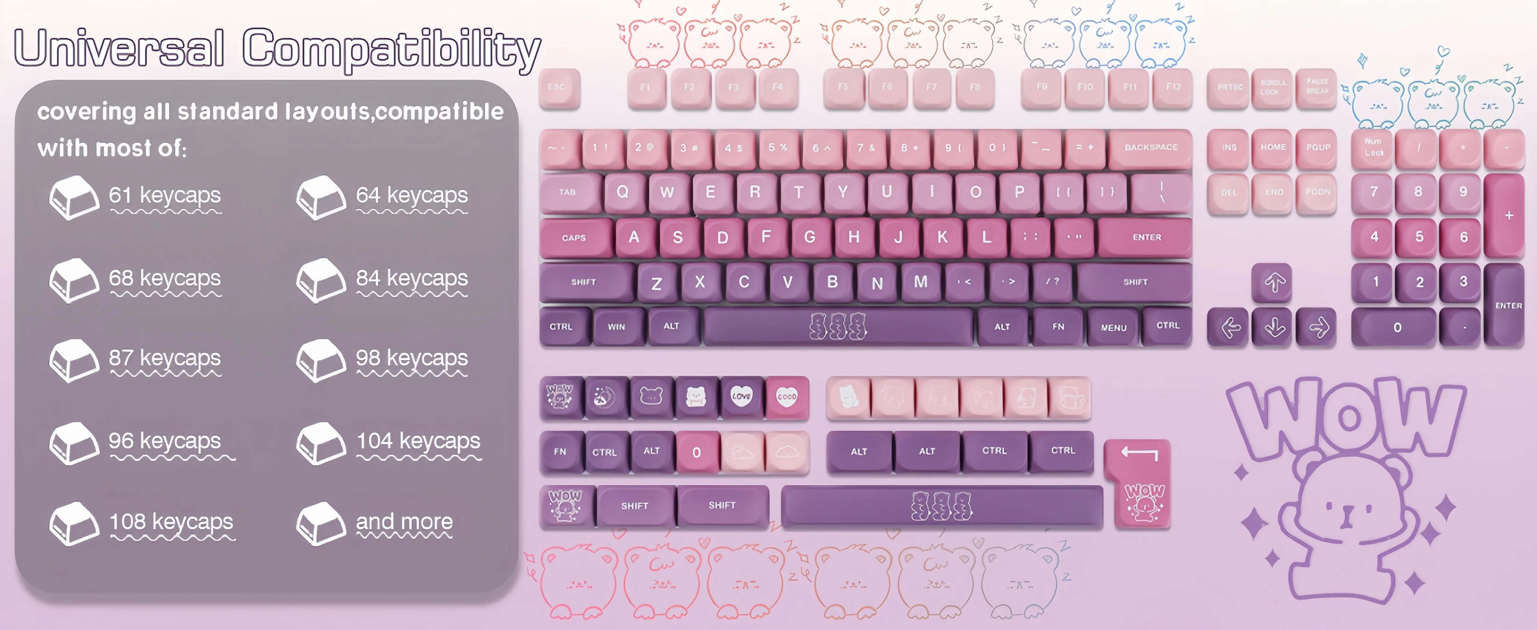 Mechanical keyboard PBT keycaps gradient purple set
