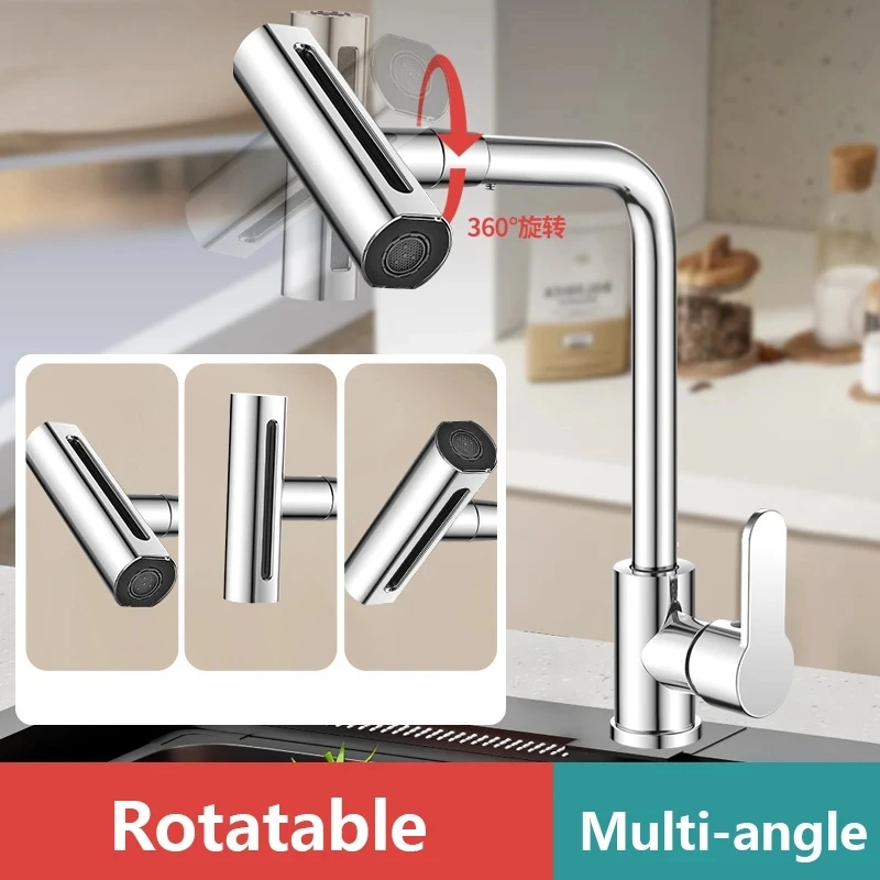 

Kitchen Faucet Rotation Stream Sprayer Head Sink Mixer Brushed Water Tap Stainless Steel Hot Cold Single Hole 4 Modes Waterfall