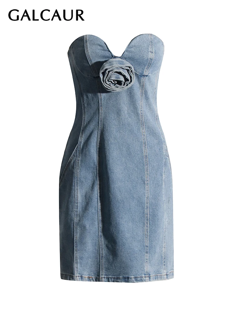 GALCAUR Slimming Spliced Floral Dresses For Women Strapless Sleeveless Backless High Waist Solid Mini Denim Dress Female Summer
GALCAUR Slimming Spliced Floral Dresses For Women Strapless Sleeveless Backless High Waist Solid Mini Denim Dress Female Summer