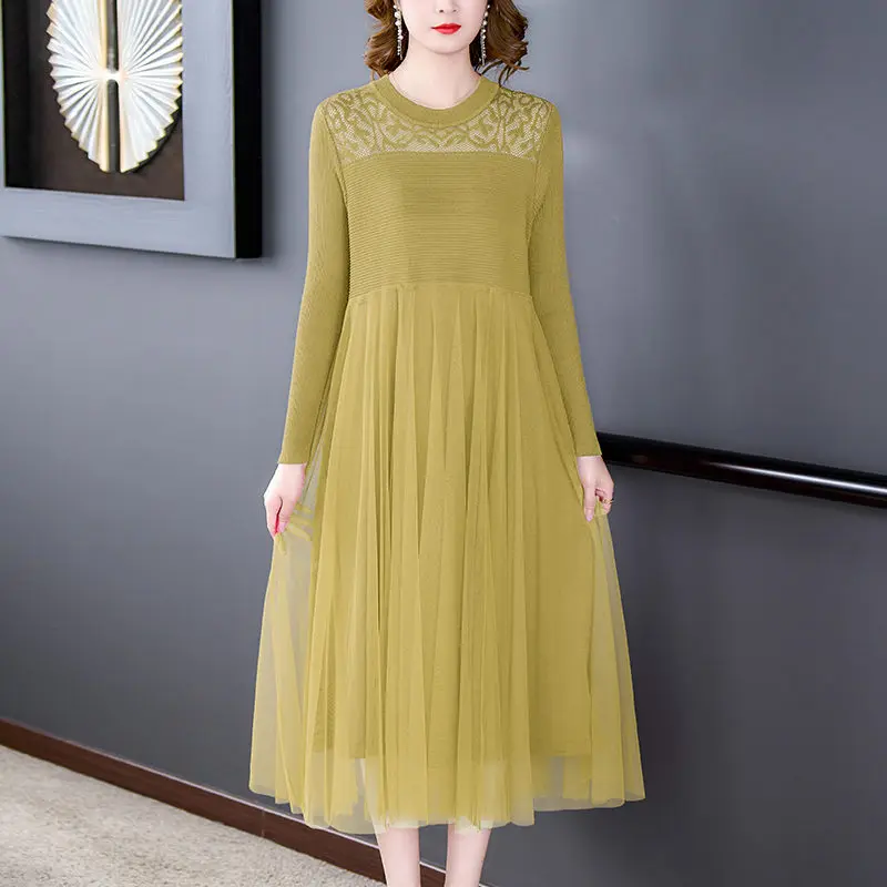 2022 Autumn And Winter Large Size Knitted Stitching Mesh Dress Elegant Temperament Lady Korean Fashion Bottoming Long Dress T593
2022 Autumn And Winter Large Size Knitted Stitching Mesh Dress Elegant Temperament Lady Korean Fashion Bottoming Long Dress T593