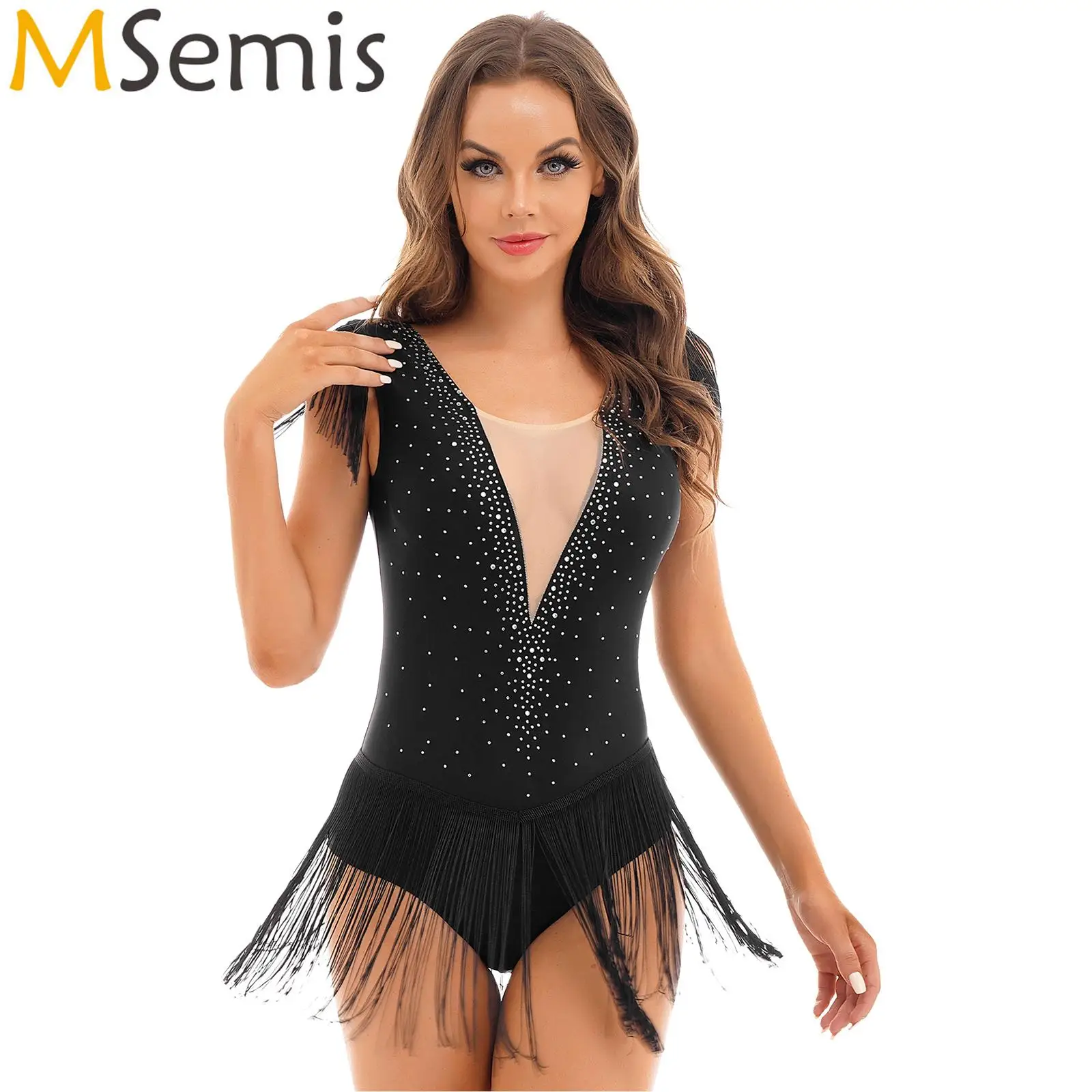 Womens Figure Skating Dance Competition Costume Shiny Rhinestone Tassel Skirted Leotard Criss Cross Back Sleeveless Bodysuit
Womens Figure Skating Dance Competition Costume Shiny Rhinestone Tassel Skirted Leotard Criss Cross Back Sleeveless Bodysuit