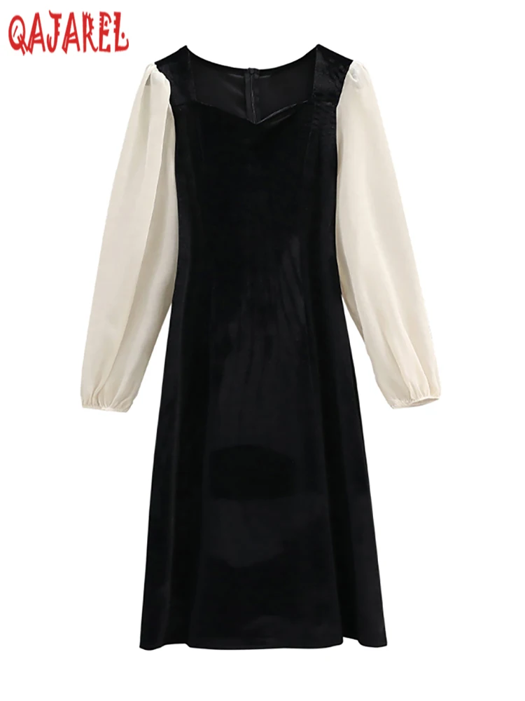 Autumn Winter Black Velvet Patchwork White Long Sleeve Midi Dress Women Chic Square Collar Dress 2024 Korean Vintage Party Dress
Autumn Winter Black Velvet Patchwork White Long Sleeve Midi Dress Women Chic Square Collar Dress 2024 Korean Vintage Party Dress