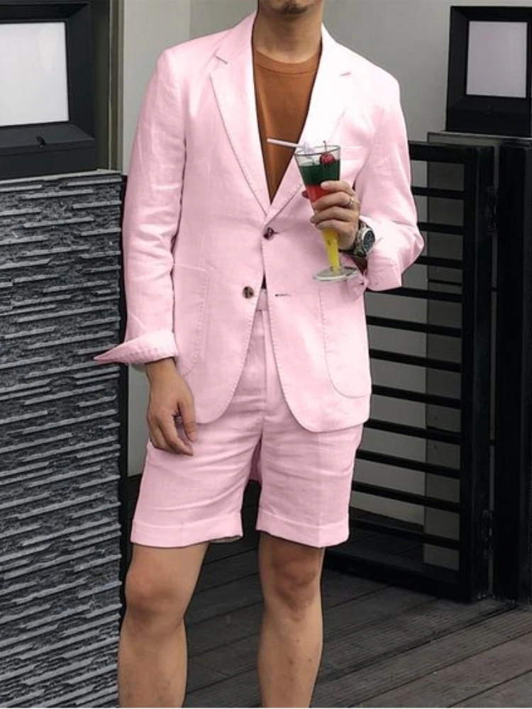 Pink Casual 2 Pcs Summer Men's Suit Linen Notch Lapel 2 Buttons Blazer Shorts Set Street Style Man Prom Party Suits Costume
Pink Casual 2 Pcs Summer Men's Suit Linen Notch Lapel 2 Buttons Blazer Shorts Set Street Style Man Prom Party Suits Costume