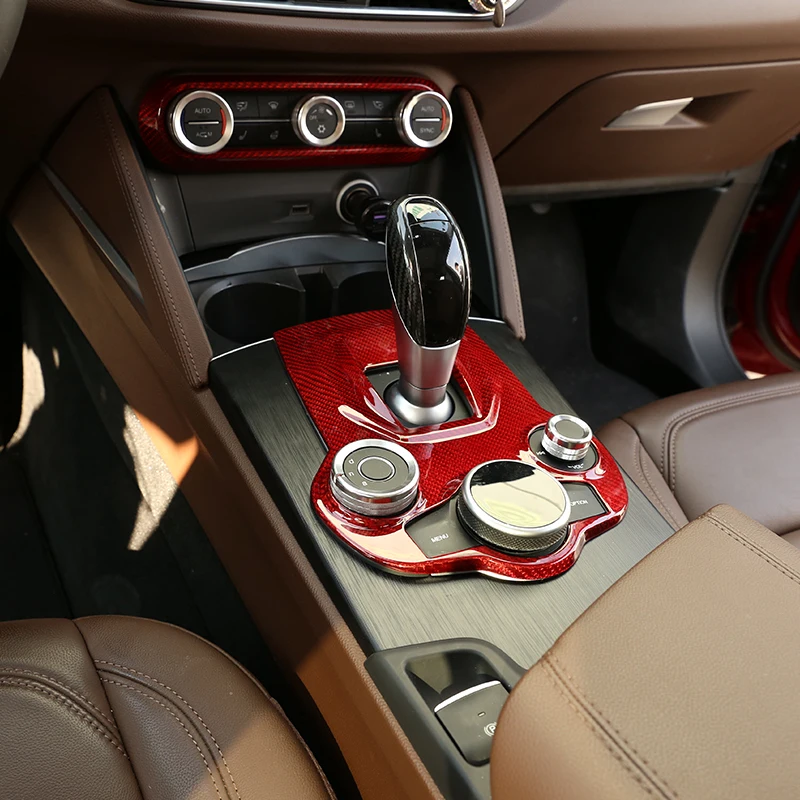 

Red Real 100% Carbon Fiber For Alfa Romeo Giulia Stelvio 2017 2018 2019 Car Interior Center Console Gear Shift Panel Cover Trim