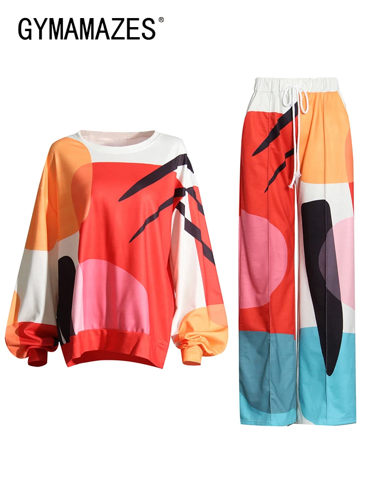 GYMAMAZES Hit Color Two Piece Sets For Women O Neck Long Sleeve Tops High Waist Wide Leg Pants Loose Set Female Fashion Clothing
GYMAMAZES Hit Color Two Piece Sets For Women O Neck Long Sleeve Tops High Waist Wide Leg Pants Loose Set Female Fashion Clothing