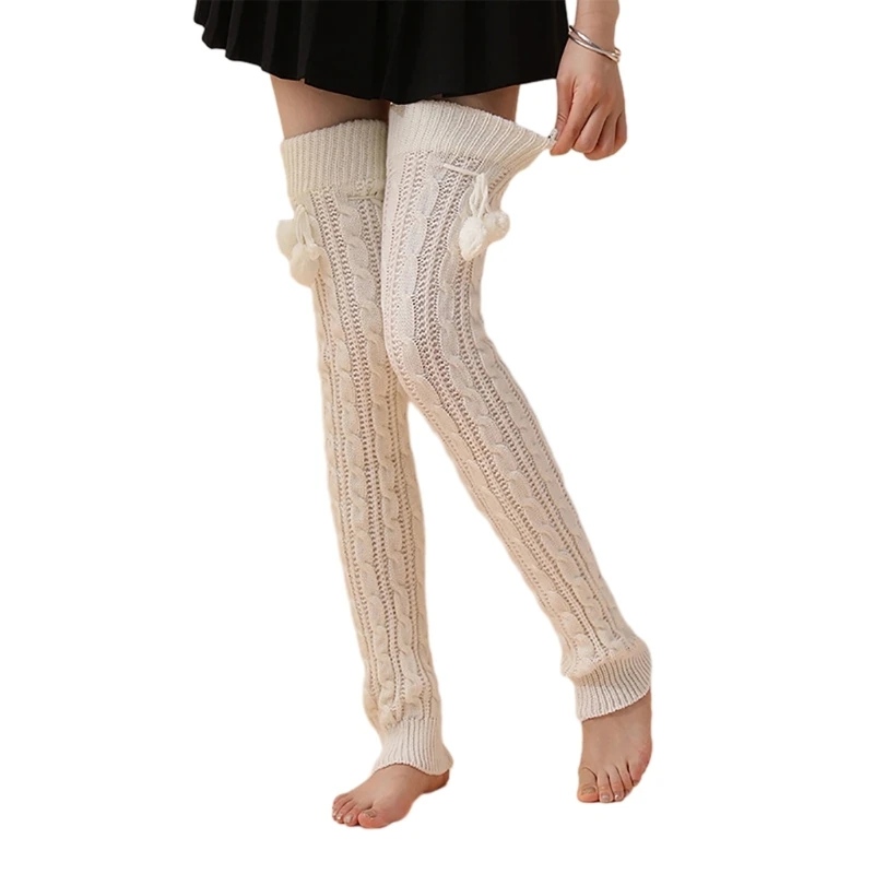 

Q0KB Fashion Knit Leg Warmers for Lady Girl Over the Knee Socks Warm Slouchy Leggings