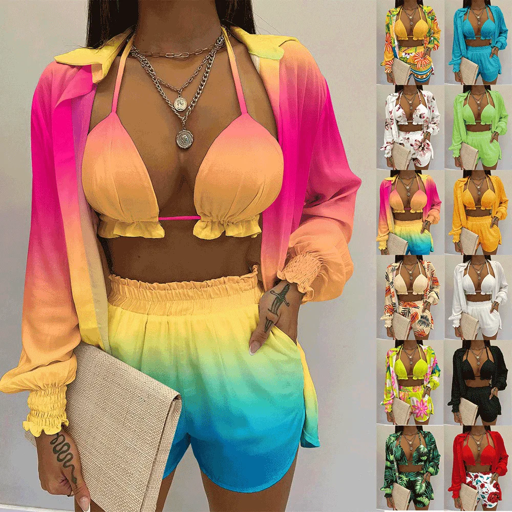 European and American Women's New Fashion Sexy Solid Color Printing Three Piece Women's Set womens two peice sets shorts
European and American Women's New Fashion Sexy Solid Color Printing Three Piece Women's Set womens two peice sets shorts