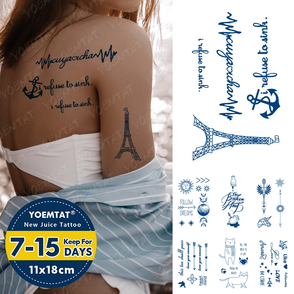 

Водостойкая тату-наклейка с изображением сока чернил, стрелка, якорь, башня, земли, вспышка, полностью тату, Женская задняя часть, боди-арт, искусственная татуировка для мужчин