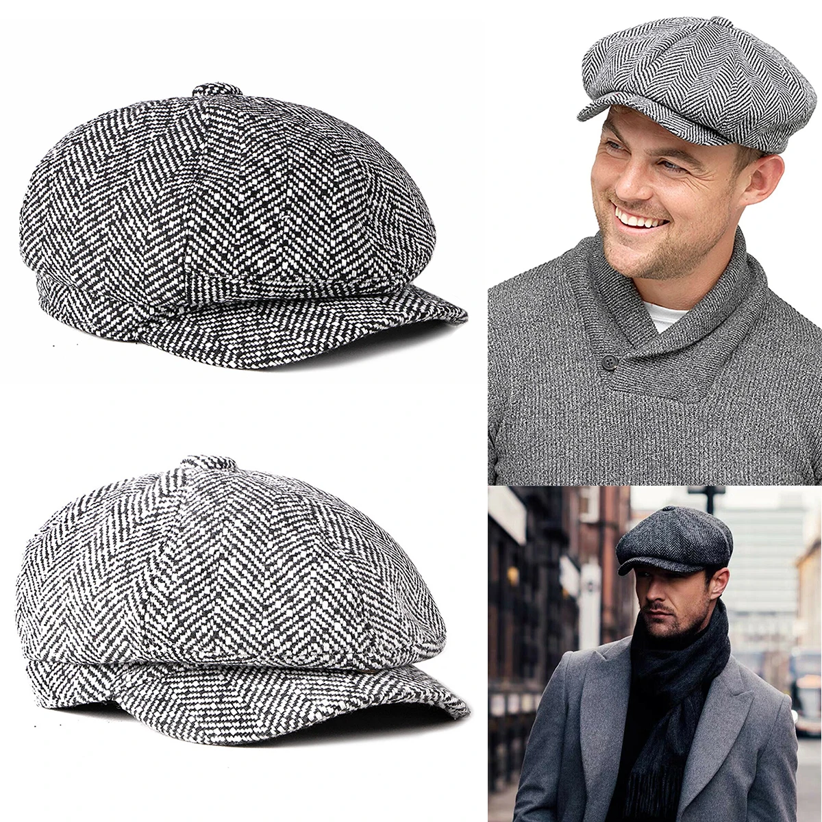 British Fashion Octagonal Hat Men's Beret Duck Tongue Hat Baker Boy Men's Wool Blend Flat Cap with Thin Fleece Lining
British Fashion Octagonal Hat Men's Beret Duck Tongue Hat Baker Boy Men's Wool Blend Flat Cap with Thin Fleece Lining
