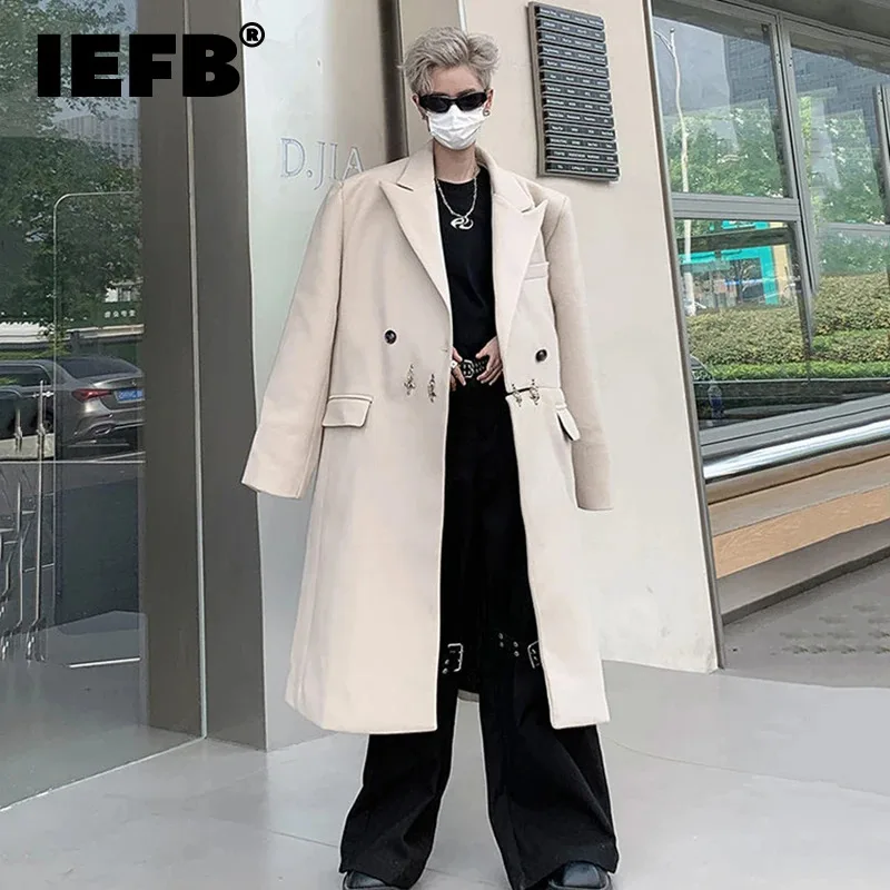 IEFB Korean Style Woolen Shoulder Pad Long Overcoat Fashion Metal Buckle Niche Design Solid Color Wool Windbreaker Coat 9C2854
IEFB Korean Style Woolen Shoulder Pad Long Overcoat Fashion Metal Buckle Niche Design Solid Color Wool Windbreaker Coat 9C2854