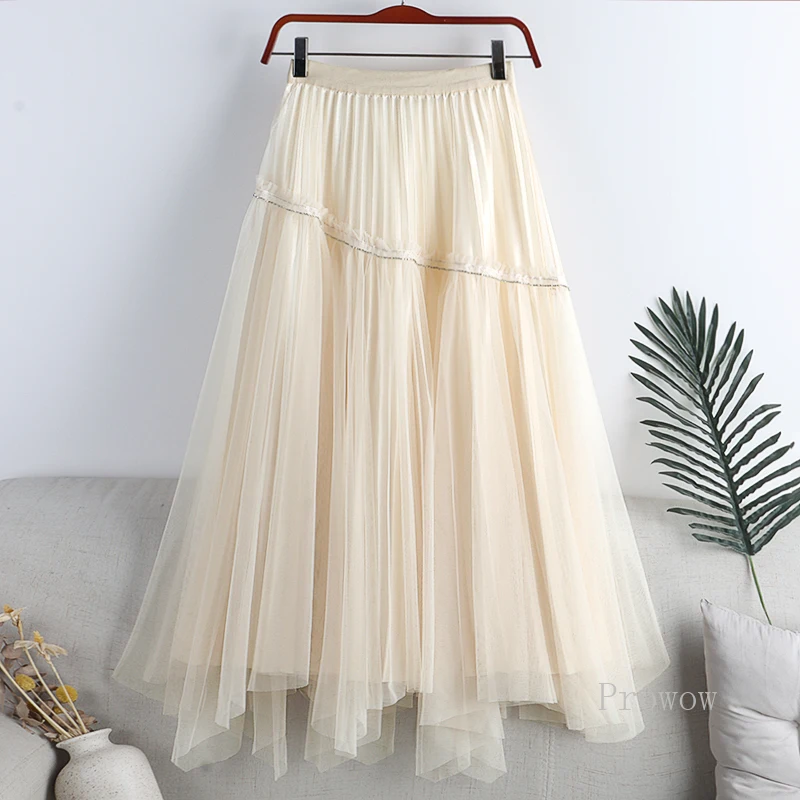 Double Wearing Irregular Mesh Spliced Midi Skirt Beige 2022 New High Waist Large Swing Pleated Skirt Women Faldas Largas Mujer
Double Wearing Irregular Mesh Spliced Midi Skirt Beige 2022 New High Waist Large Swing Pleated Skirt Women Faldas Largas Mujer