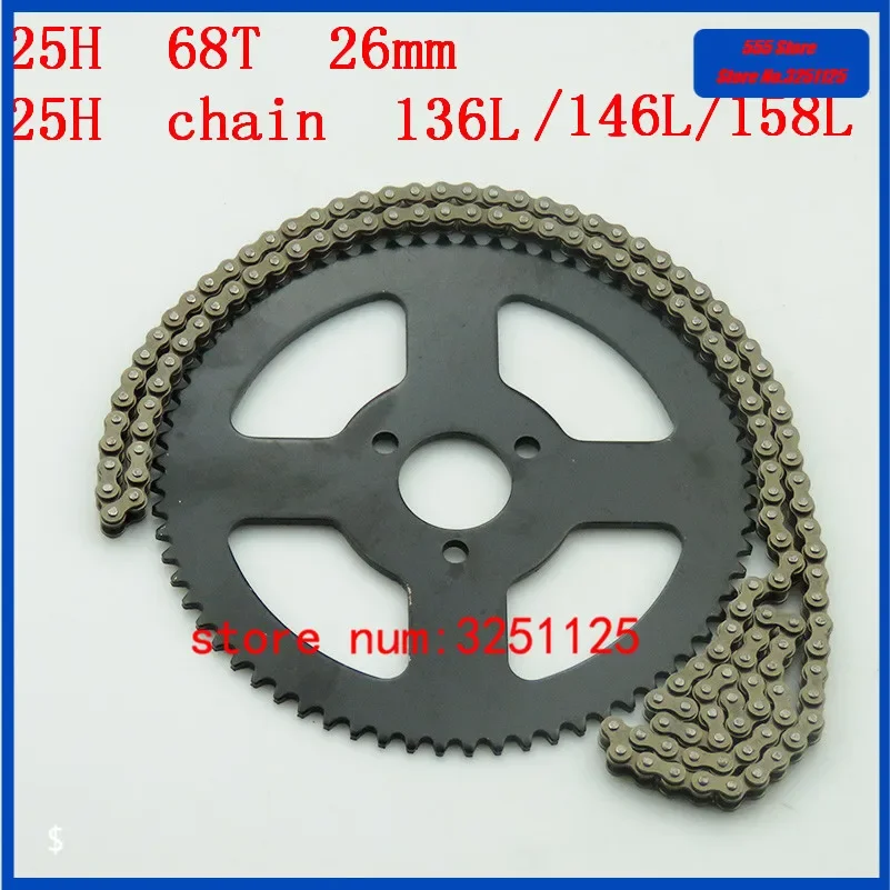

25H chain set 136L /146L /158L links loops Chain + Rear Sprocket 68T tooth 26mm For 47cc 49cc Mini Pocket Bike ATV quad