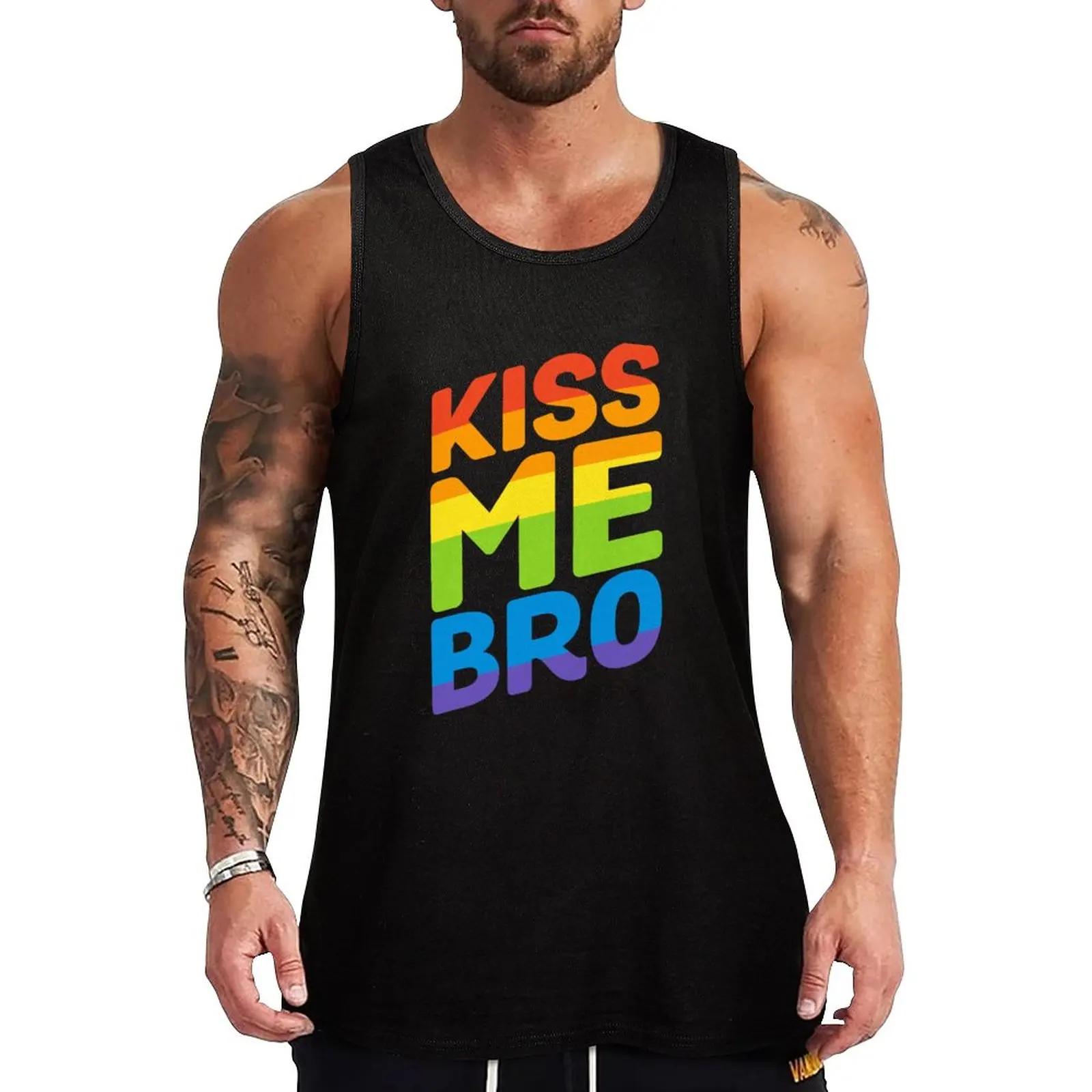 

Kiss Me Bro Rainbow Gay Pride Tank Top Men's clothing brands Man clothes for gym