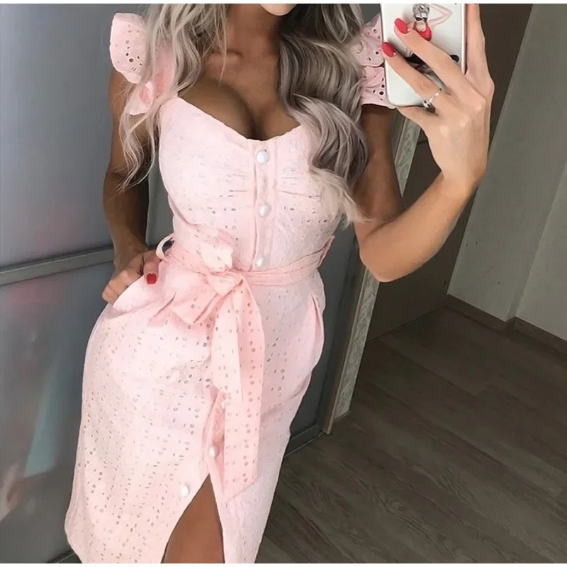 Elegant Ruffled Bodycon Women 2024 Summer Dress White Lace Up Sexy Midi Vestidos Sleeveless Female Buttons Belt Dresses Robe New
Elegant Ruffled Bodycon Women 2024 Summer Dress White Lace Up Sexy Midi Vestidos Sleeveless Female Buttons Belt Dresses Robe New