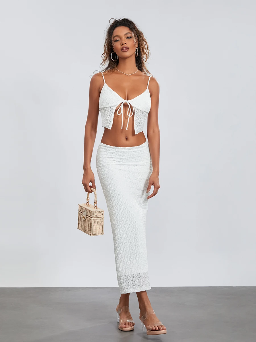 

Womens Two Piece Summer Outfits Sleeveless Spaghetti Strap Cami Tank Top and Bodycon Long Maxi Skirt Set