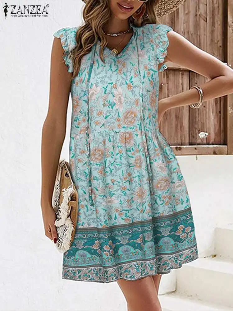 ZANZEA Floral Print Vintage Mini Dress Ruffles Short Sleeve Casual Beach Dress Women Bohemian A-line Vestido Fashion V Neck Robe
ZANZEA Floral Print Vintage Mini Dress Ruffles Short Sleeve Casual Beach Dress Women Bohemian A-line Vestido Fashion V Neck Robe