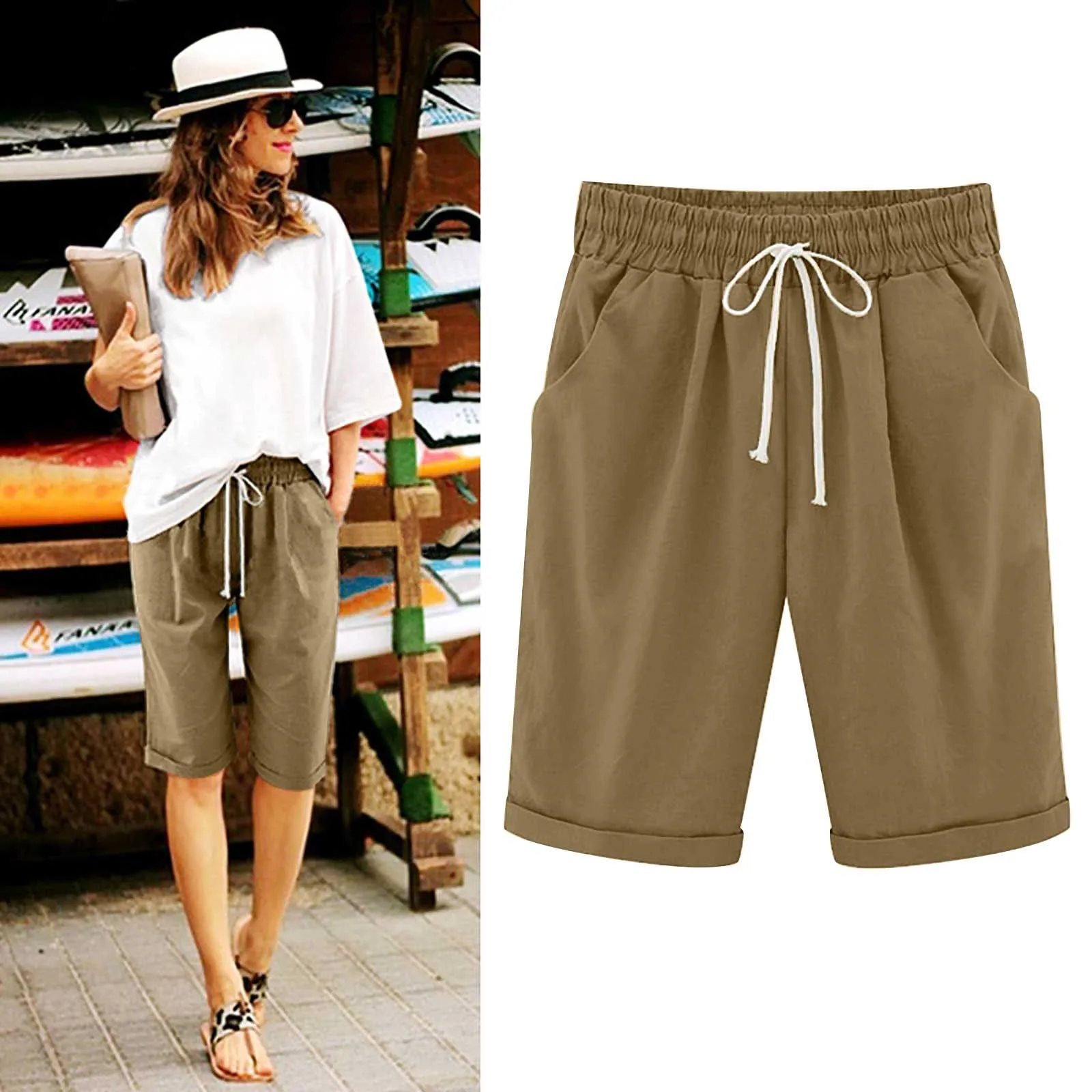Drawstring For Women Shorts With Pockets Solid Color Elastic Waist Trousers Cropped Pants Knee Length Shorts Casual Gym Cortos
Drawstring For Women Shorts With Pockets Solid Color Elastic Waist Trousers Cropped Pants Knee Length Shorts Casual Gym Cortos