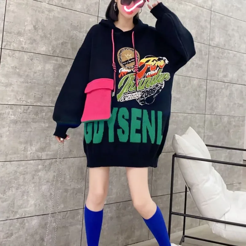 Autumn Winter New Hooded Sweater Women Mid Length Letter Pocket Thick Female Pullover Knit Jumper Tops
Autumn Winter New Hooded Sweater Women Mid Length Letter Pocket Thick Female Pullover Knit Jumper Tops
