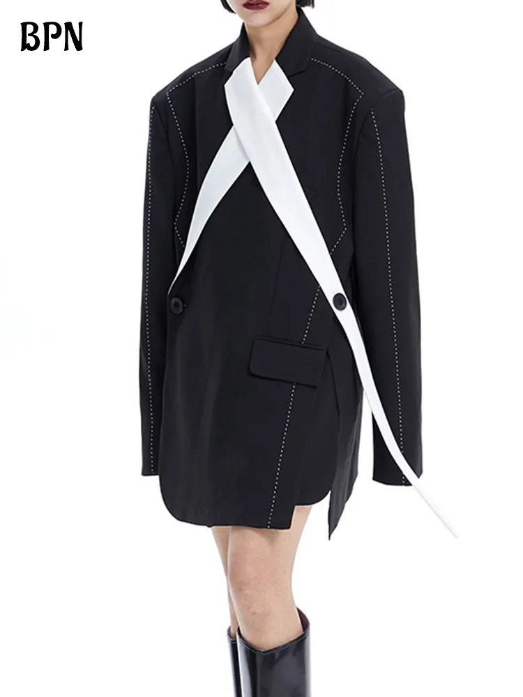 BPN Colorblcok Crisscross Casual Blazer For Women Notched Collar Long Sleeve Loose oversize Blazers Female Fashion Clothes New
BPN Colorblcok Crisscross Casual Blazer For Women Notched Collar Long Sleeve Loose oversize Blazers Female Fashion Clothes New