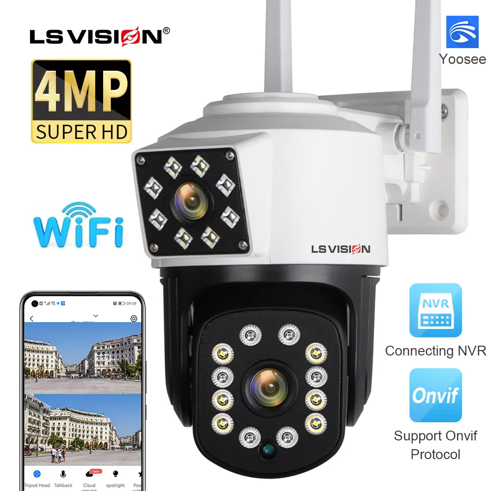 LS VISION 4MP IP Camera Outdoor 2K WiFi PTZ Dual Lens Dual Screen Auto Tracking 2-Way Talk P2P Security Camera NVR/DVR Supported
LS VISION 4MP IP Camera Outdoor 2K WiFi PTZ Dual Lens Dual Screen Auto Tracking 2-Way Talk P2P Security Camera NVR/DVR Supported