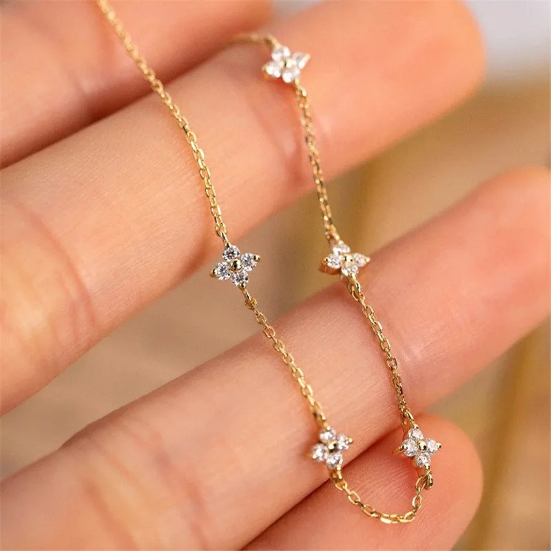 

925 Sterling Silver Plated 18k Gold Shiny Zircon Flower Bracelet for Women Korean Temperament Exquisite Jewelry Girl Gifts