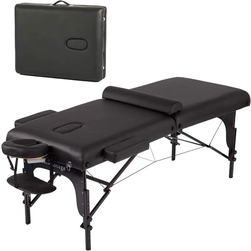 

Massage Table 4 Inches Memory Sponge Portable Massage Bed 77” Long 30” Wide Height Adjustable 2 Fold PU Facial Cradle Carry Case