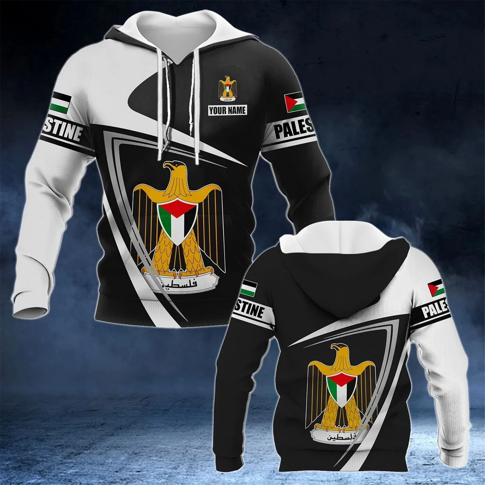 

HX Palestine Hoodies National Emblem Country Customed Name 3D Printed Hoodie Man Pullover Sweatshirt Hooded Dropshipping