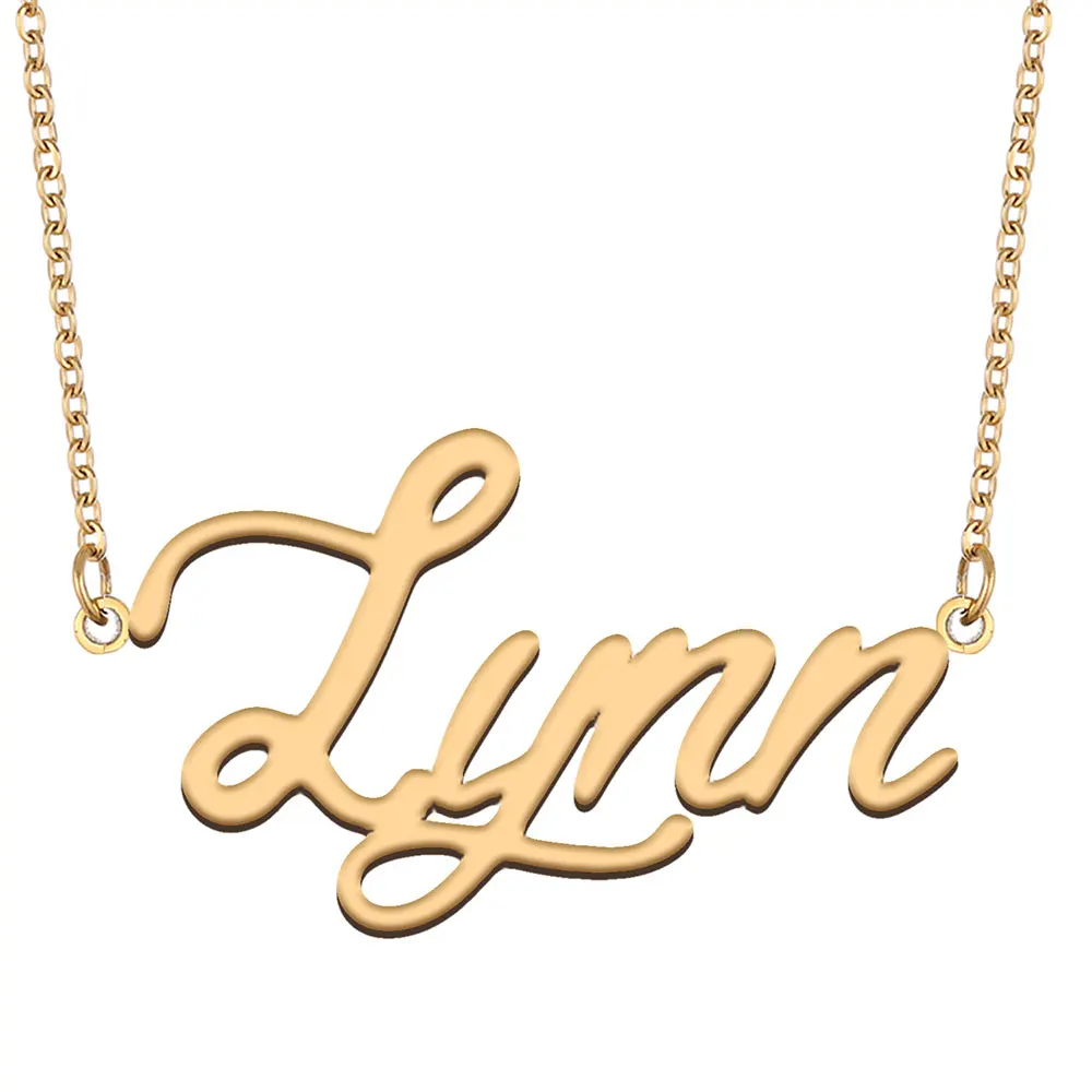 

Женское колье из нержавеющей стали Lynn Name, Золотое кулон-табличка с именем ожерелье с буквами