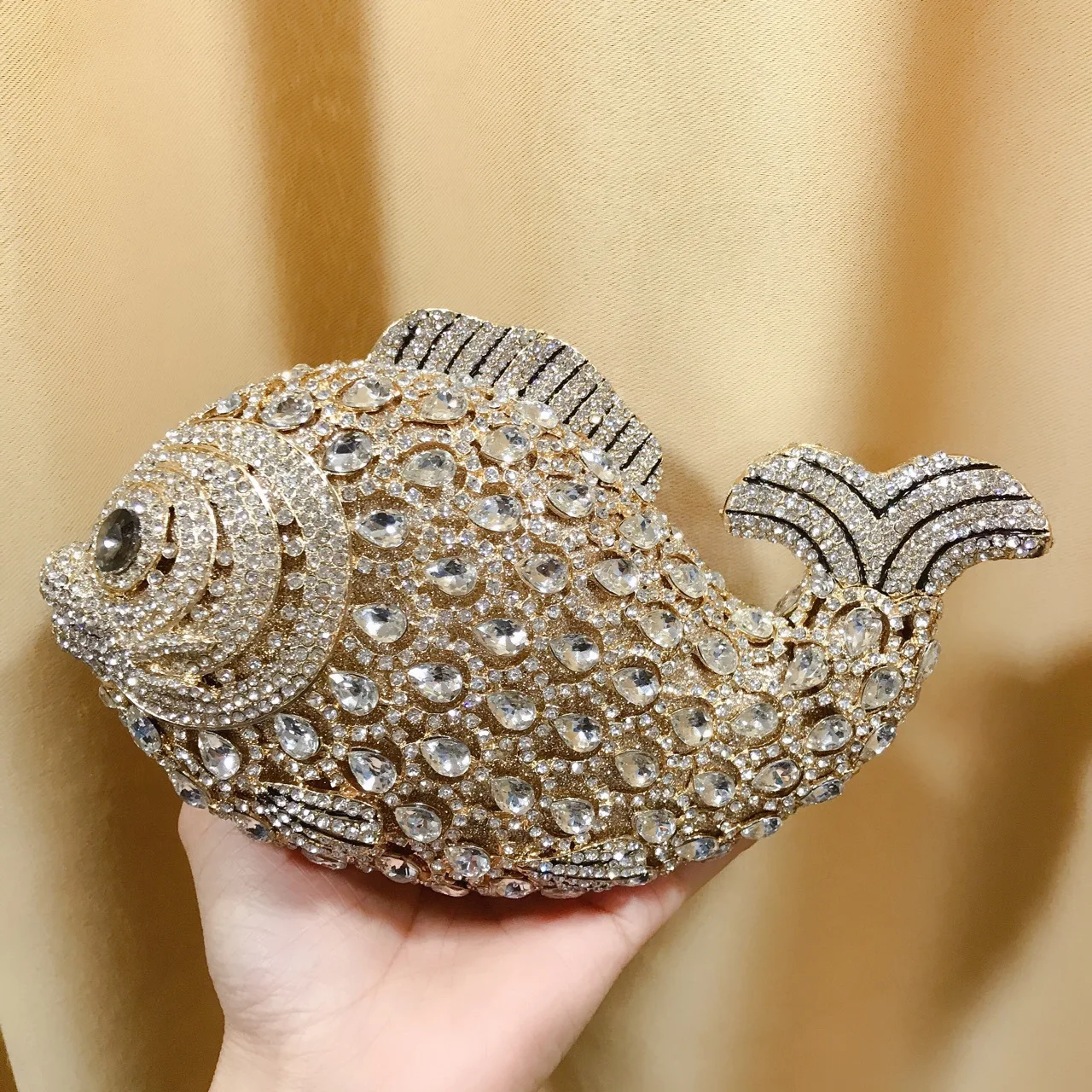 

Women Fish rhinestones Clutch Purse Gold Stones Evening Minaudiere Bags Wedding Bridal Handbags Party Dinner Purses Clutches Bag