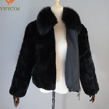 New Luxury Lady 100% Natural Rex Rabbit Fur Coat Women Winter Thick Warm Real Rex Rabbit Fur Jacket With Quality Fox Fur Collar