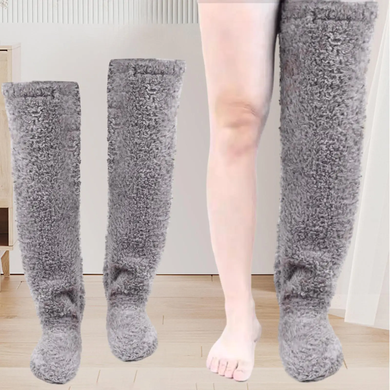 

Thigh High Socks Comfortable Foot Wrap Plush Leg Warmers over Knee High Fuzzy Socks for Bedroom Living Room Office Home Elderly