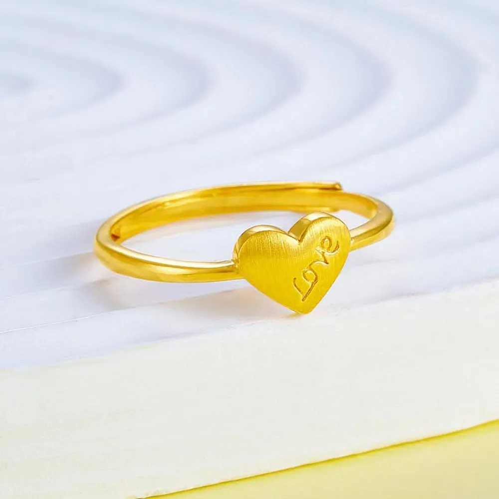 

Real Pure 999 24K Yellow Gold Band Women Gift Lucky Carved Love Heart Ring 2.04-2.14g