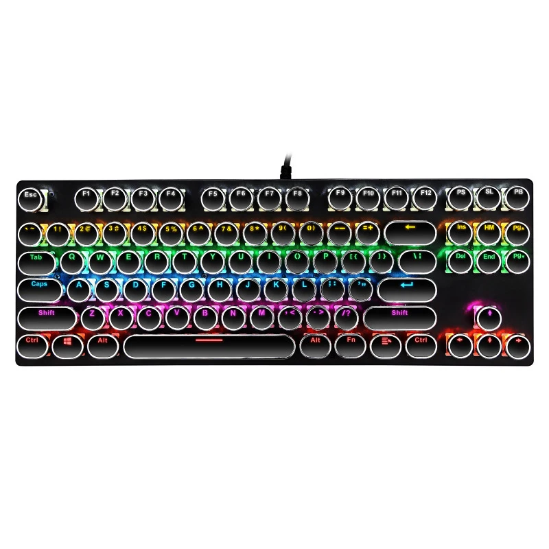 

Игровая механическая клавиатура в стиле ретро, панк, USB, проводная, Φ 23 режима, переключатель RGB подсветки, 104 клавиш, полная клавиатура, зеленая ось, для компьютерных игр