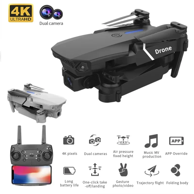 

New E88 Drone With Wide Angle HD 4K Professional Camera 2.4G WIFI FPV Height Hold RC Foldable Quadcopter Dron Gift Toy