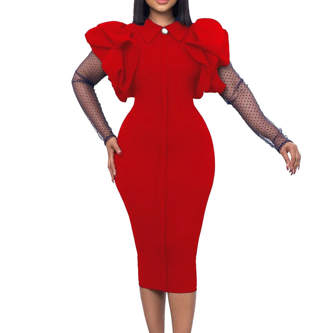 2023 African Dresses for Women Ruffles Patchwork Mesh Long Sleeve Elegant Office Ladies Work Wear Autumn Winter Midi Dress
2023 African Dresses for Women Ruffles Patchwork Mesh Long Sleeve Elegant Office Ladies Work Wear Autumn Winter Midi Dress
