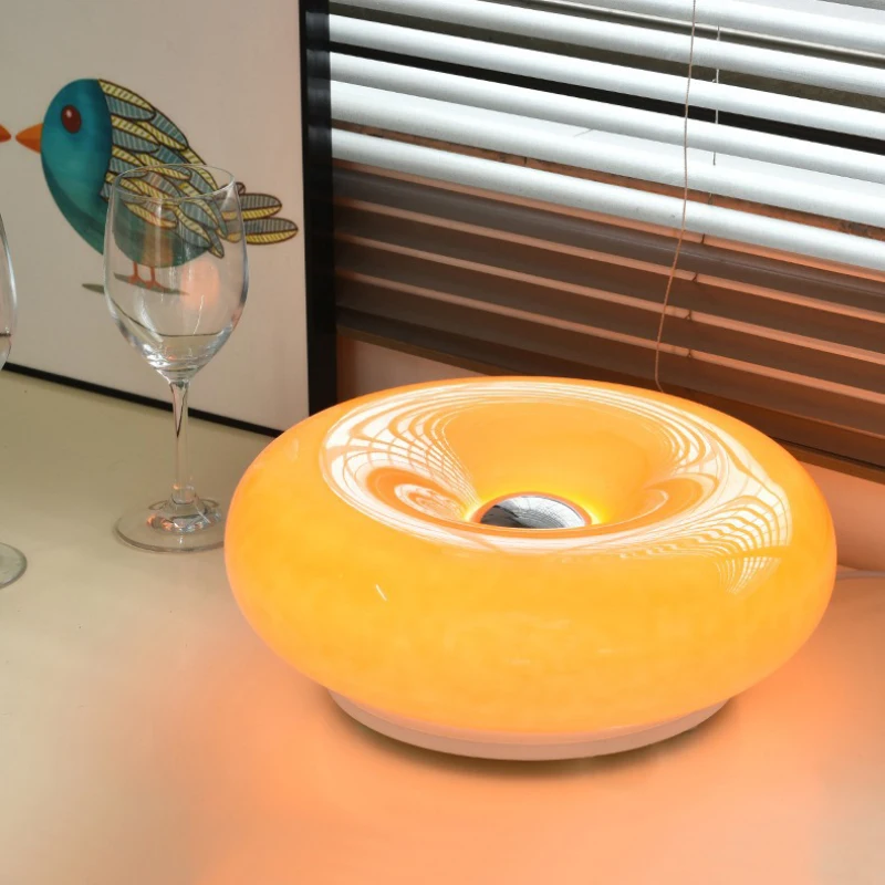 

Touch Switch Orange Donut Table Lamps LED Round Glass Lamp Warm Romantic Home Decor Bedroom Bedside Study Reading Table Lights