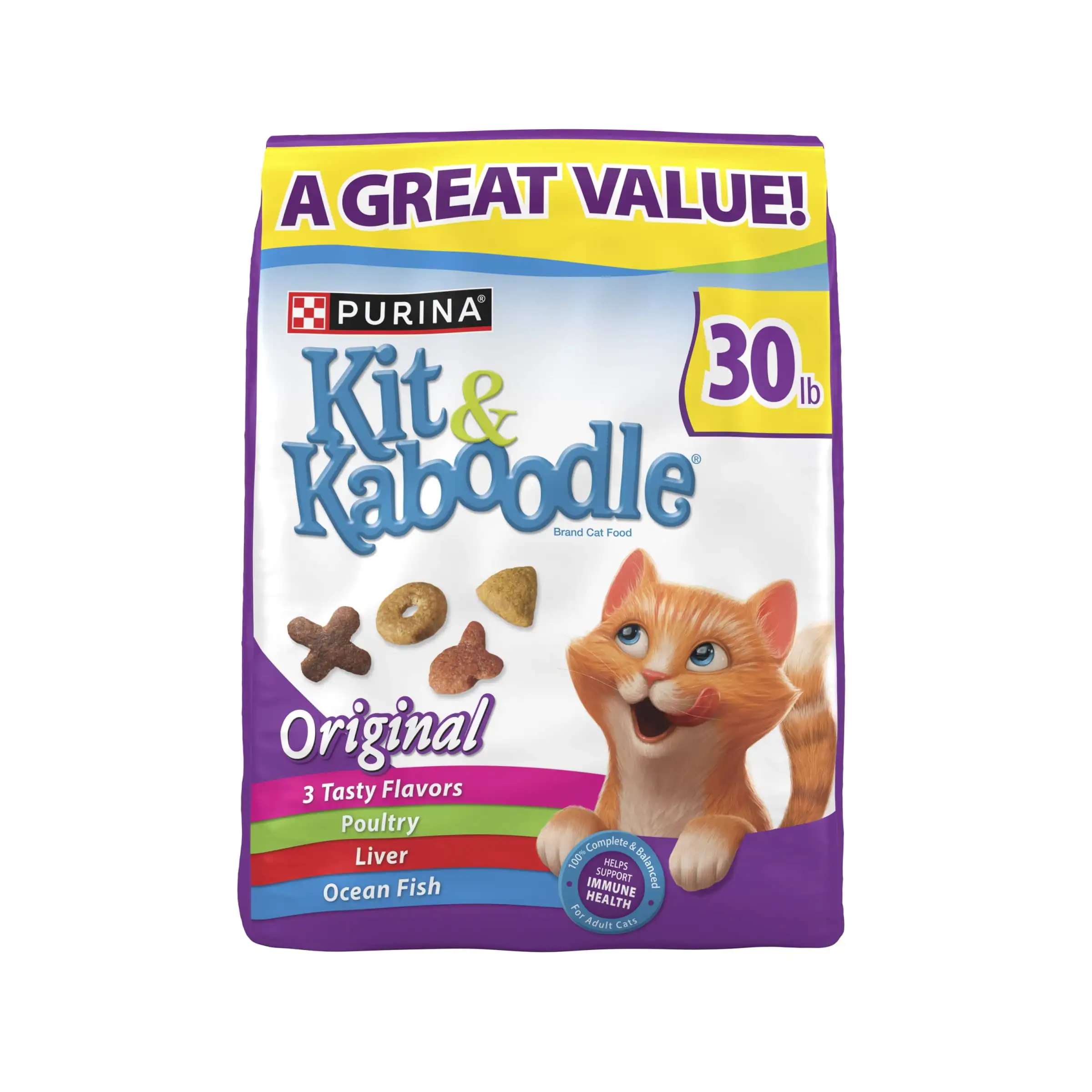 Purina набор и Kaboodle оригинальный сухой корм для кошек для взрослых кошек, Поддержка иммунитета, пакет 30 фунтов