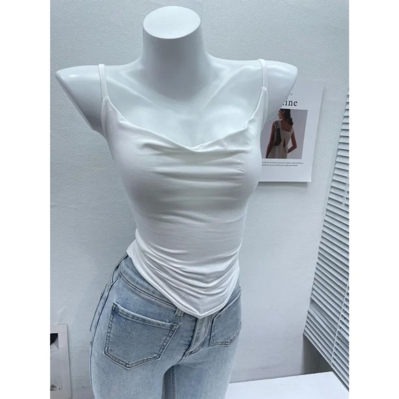 

BEENLE Sexy Female Tanks Slingneck Suspender Vest Women Solid Crop Tops Slim Fit Bottoming Shirt Backless Top Summer Camisole