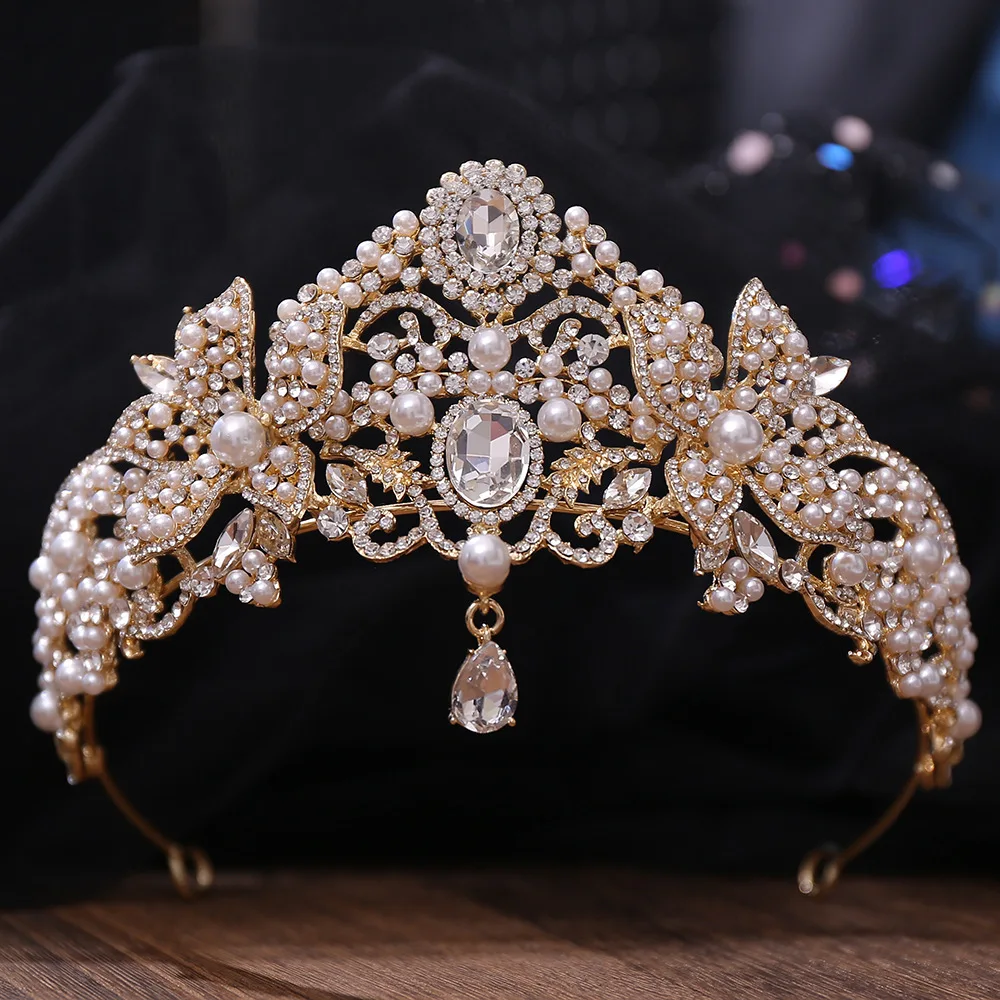 

Роскошная тиара KMVEXO в стиле барокко с хрустальным жемчугом и кисточкой короны для женщин Свадебная вечеринка цветочный бант Корона аксессуар для волос