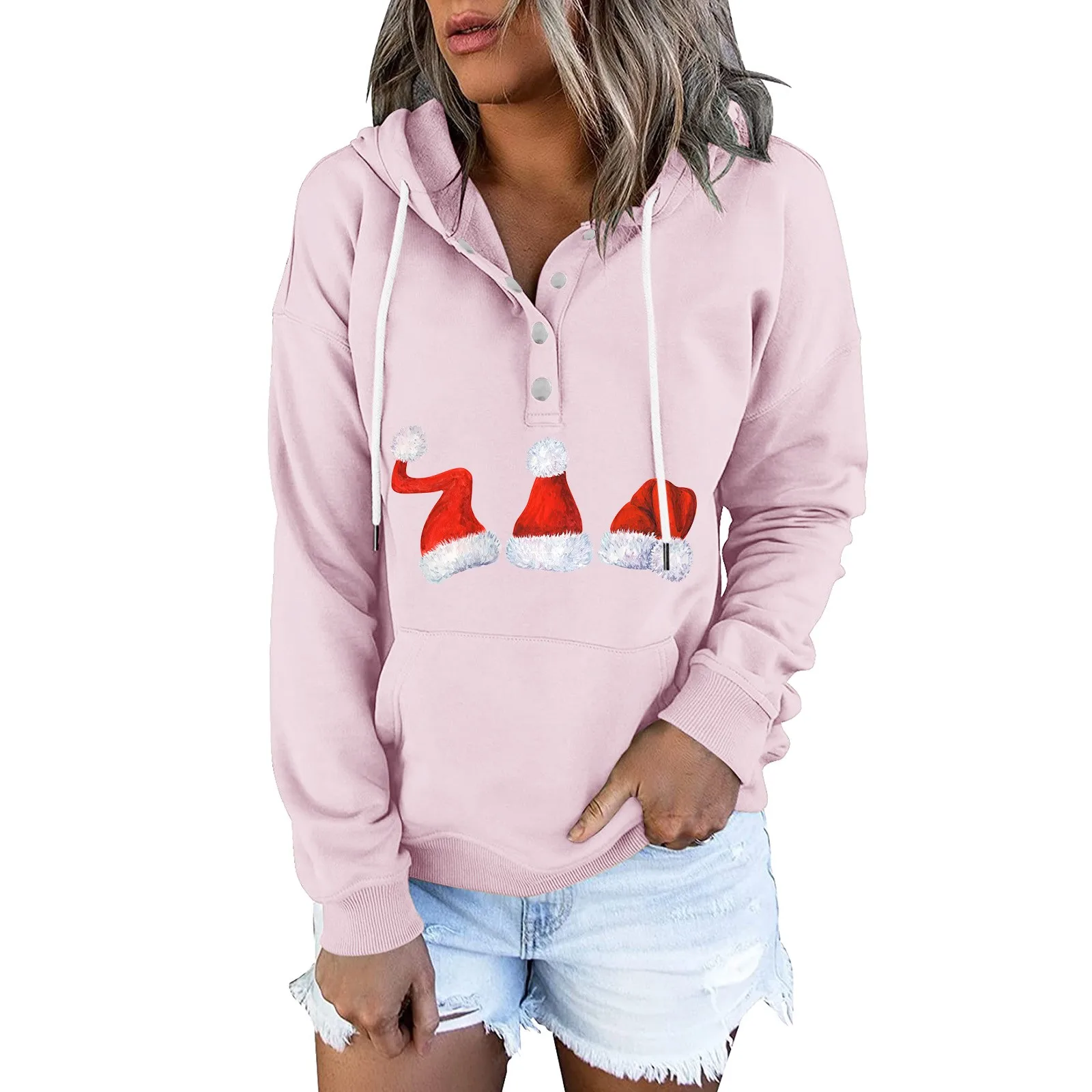 Woman's Hoodies Women Solid Color Christmas Button Drawstring Long Sleeve Elastic Hoodies Tops Pretty Sweatshirt Women
Woman's Hoodies Women Solid Color Christmas Button Drawstring Long Sleeve Elastic Hoodies Tops Pretty Sweatshirt Women