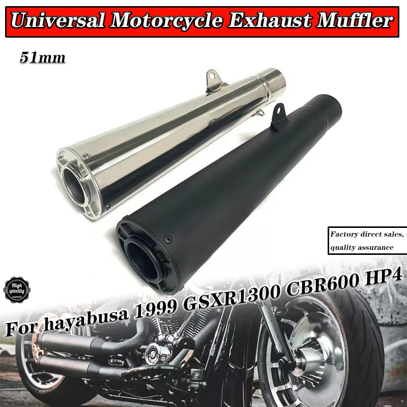 51MM Universal Motorcycle Exhaust Muffler Pipe Exhaust Black Chrome Color Fit cafe racer For hayabusa 1999 GSXR1300 CBR600 HP4
51MM Universal Motorcycle Exhaust Muffler Pipe Exhaust Black Chrome Color Fit cafe racer For hayabusa 1999 GSXR1300 CBR600 HP4