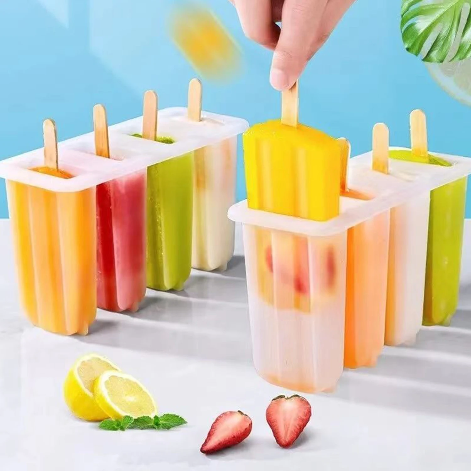 Ice Cream Mold 4 Ice Popsicle Mold Set Ice Maker Ice Tray DIY Reusable with Sticks and Lid Creative Kitchen Tool Summer
Ice Cream Mold 4 Ice Popsicle Mold Set Ice Maker Ice Tray DIY Reusable with Sticks and Lid Creative Kitchen Tool Summer