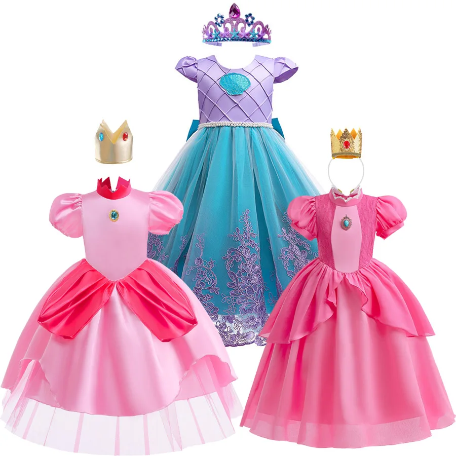 

Платье русалки для Хэллоуина, одежда для косплея из аниме Ариэль, Персиковое платье принцессы, детское Нарядное вечернее платье для девочек, карнавальные костюмы