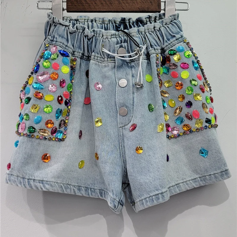 Vintage Crystal Diamond Contrast Color Denim Shorts For Women Elastic Waist Lace-up Short Jeans 2023 Summer New Fashion H178
Vintage Crystal Diamond Contrast Color Denim Shorts For Women Elastic Waist Lace-up Short Jeans 2023 Summer New Fashion H178