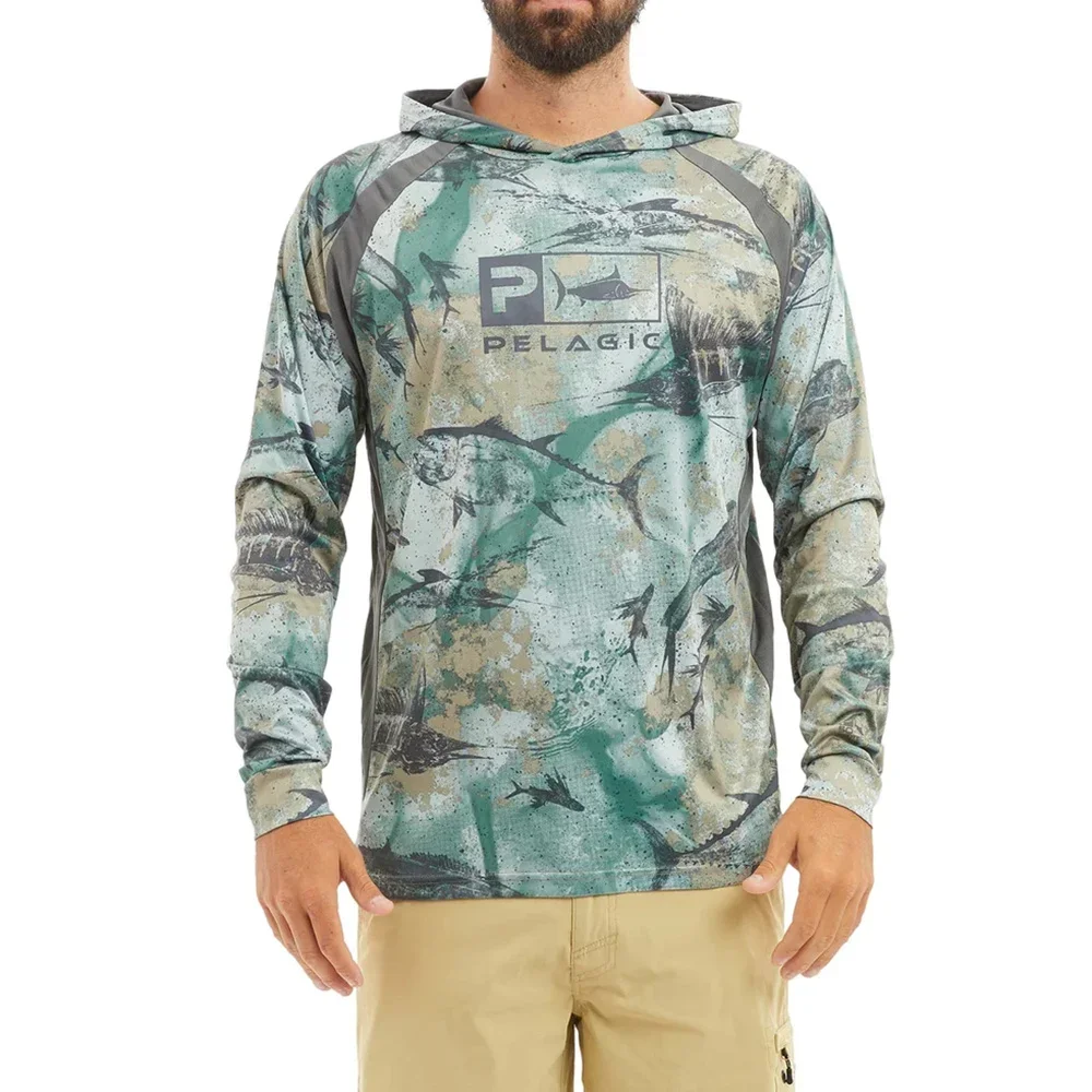 

Pelagic Gear New Arrival Men's Hooded Fishing Shirt Long Sleeve Sun Protection Shirts Roupa De Pesca Breathable Fishing Clothing