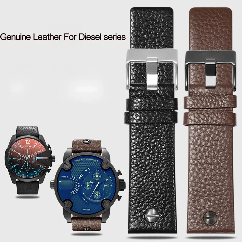 

Genuine Leather Watchband With Rivet Watch Strap Belt Bracelet for diesel DZ7313 DZ7333 7322 7257 4318 Replacement 24 26 28 30mm