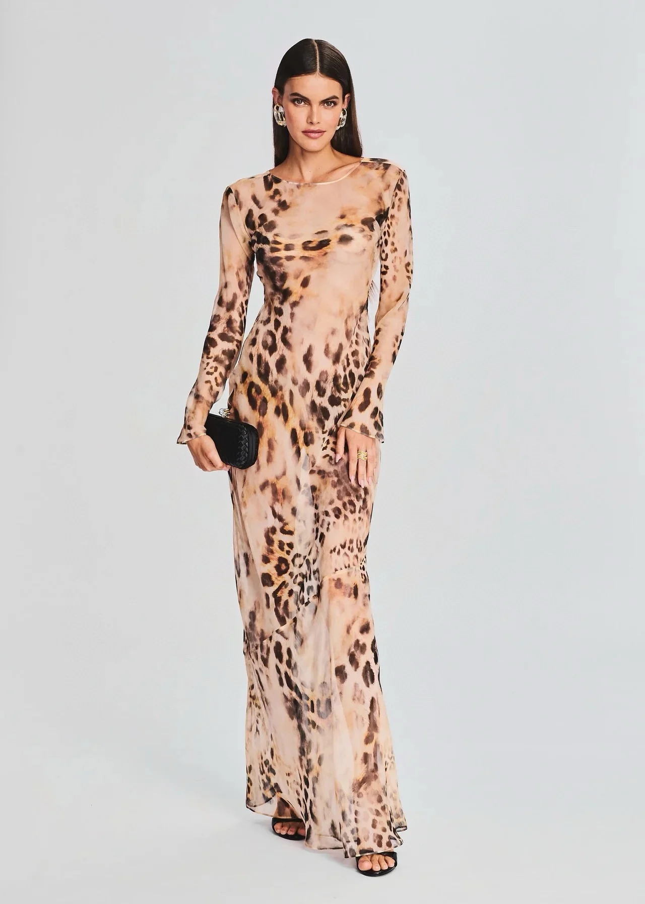 

Women Halo Dye Leopard Printed Lace-up Backless Vacation Viscose Maxi Long Dress