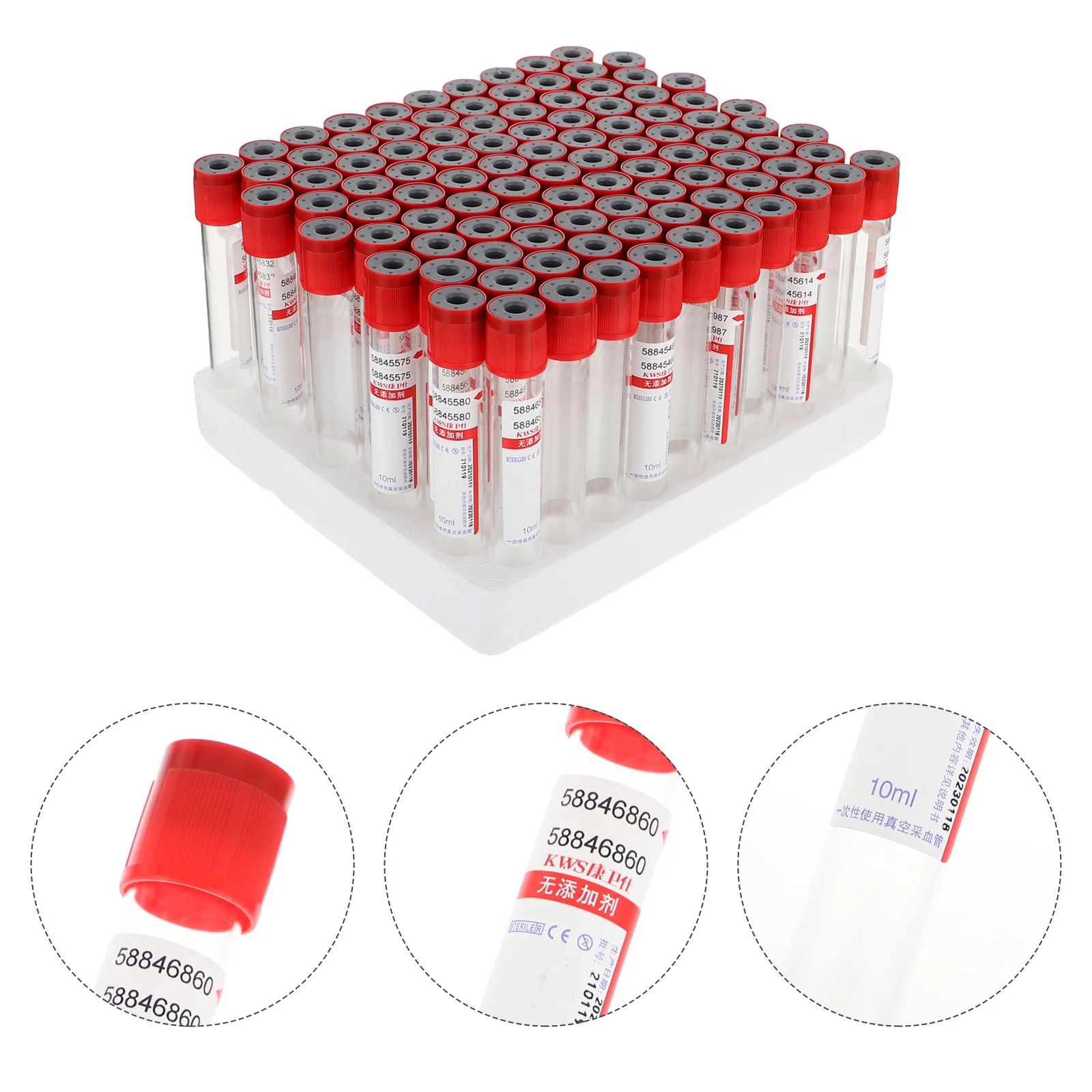 

100 Pcs 10ml Blood Collection Tube Disposable Collector Vacuum Tubes Test with Lids Glass Collecting