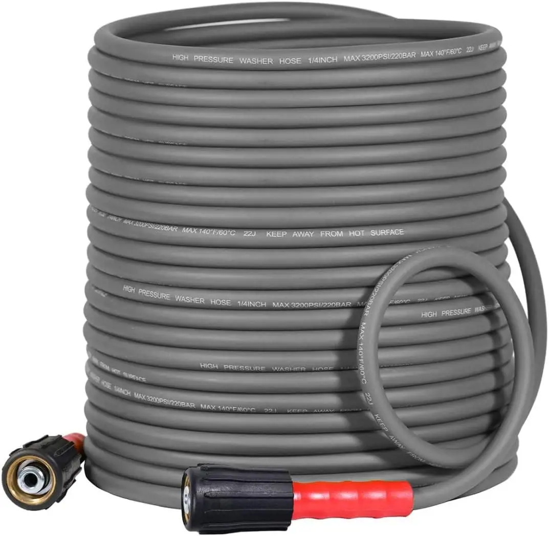 

Super Flexible Pressure Washer Hose 100FT 1/4",Kink Resistant Power Washer Hose Replacement M22 Rated 3200 PSI/Max 3700 PSI,Grey